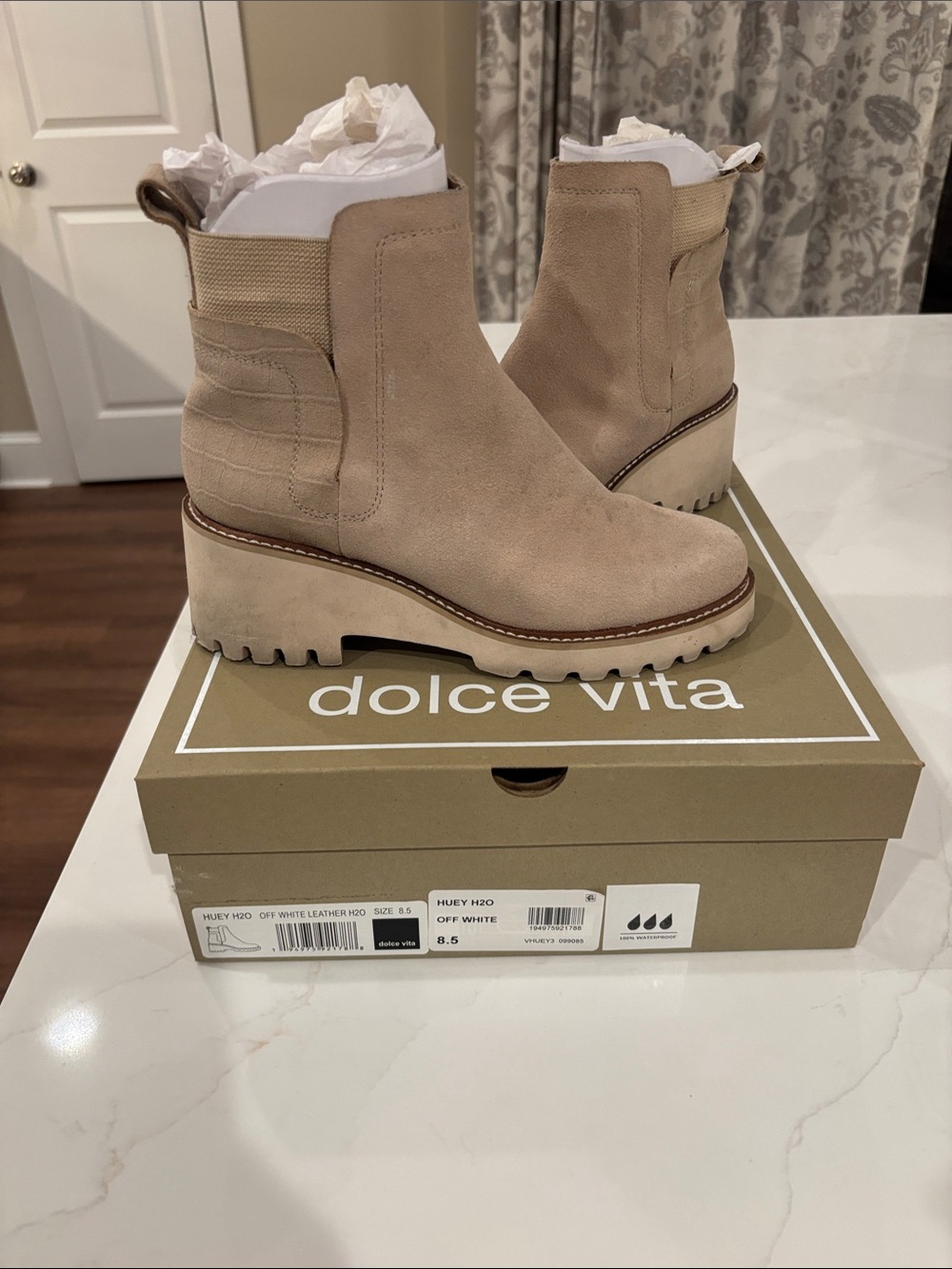 Dolce Vita Off-White Suede Platform Chelsea Booties